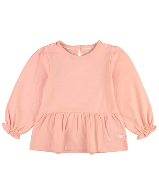 French Rose Knit Puff Long Sleeve Peplum Top
