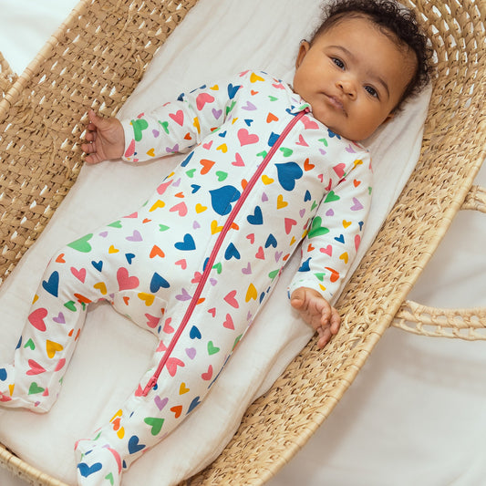 'I Heart You' Colorful Hearts Footed Onesie