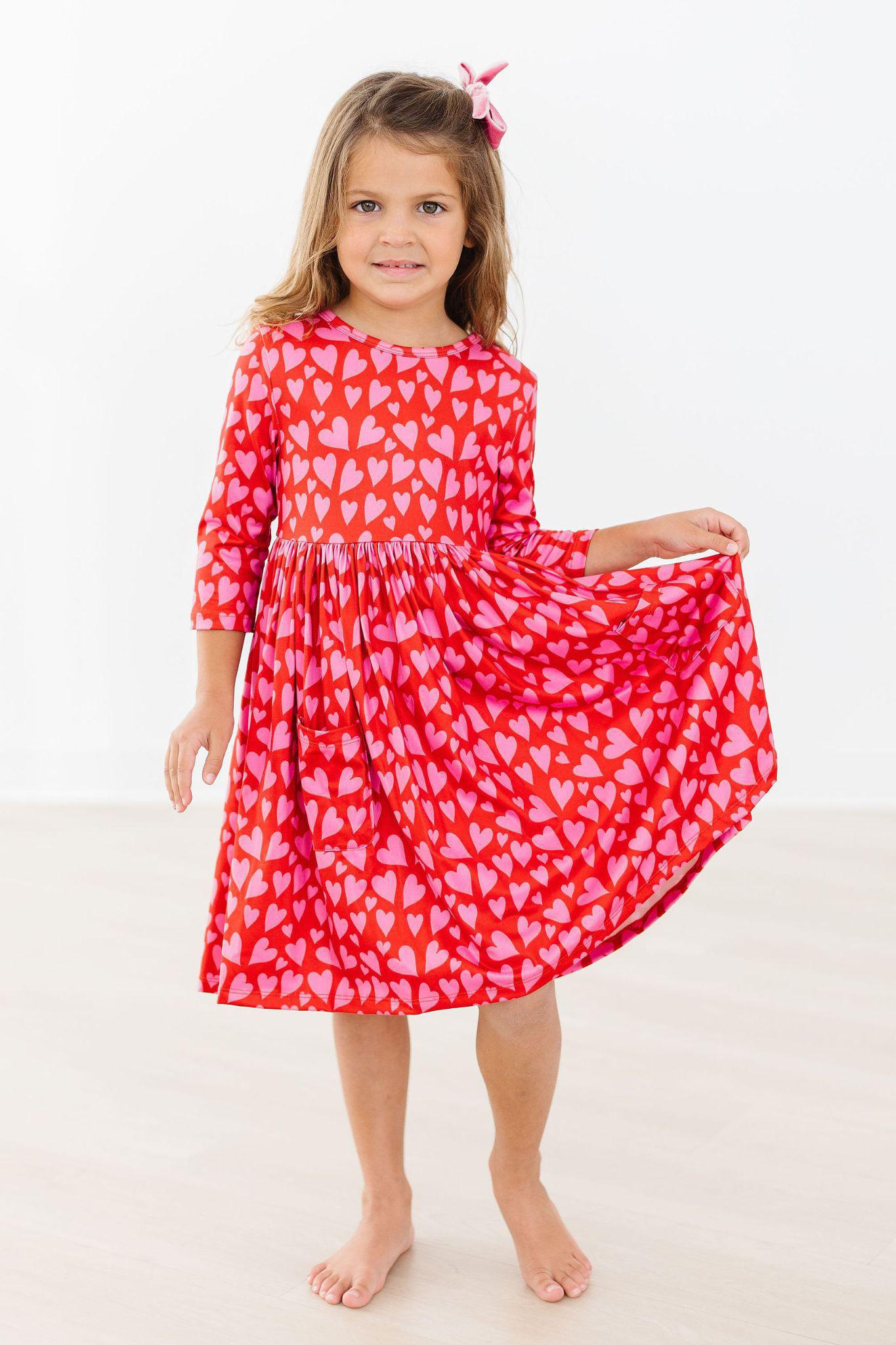 Hearts & Hugs 3/4 Sleeve Pocket Twirl Dress