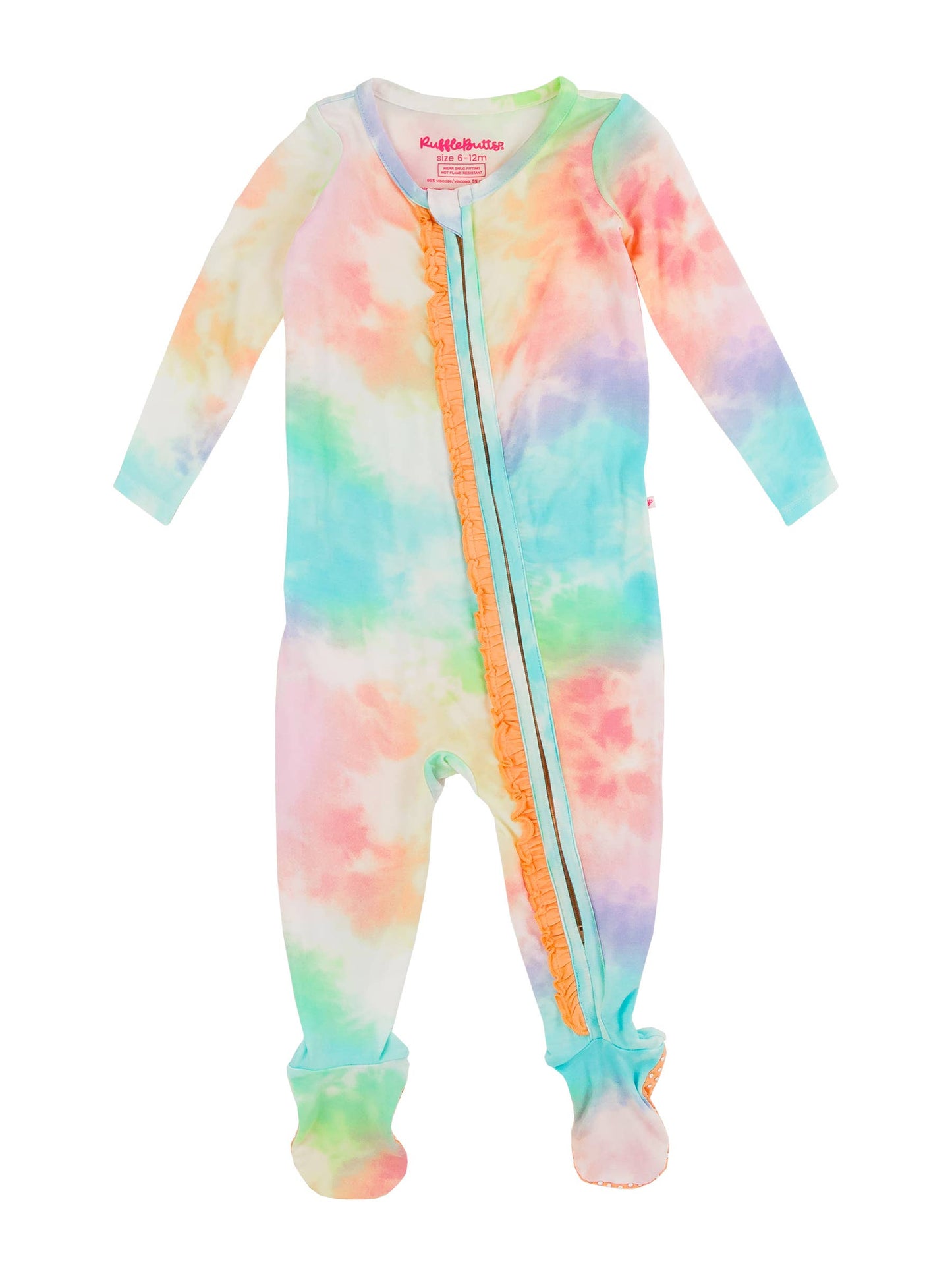 Rainbow Tie Dye Bamboo Footed Ruffle Pajama