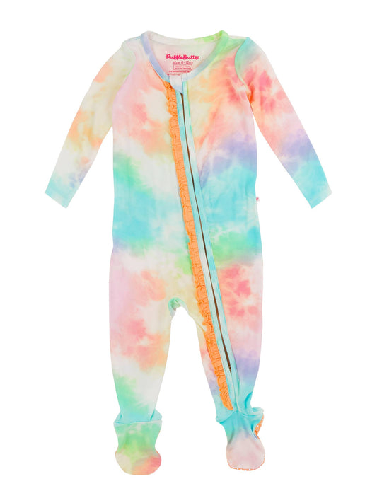 Rainbow Tie Dye Bamboo Footed Ruffle Pajama