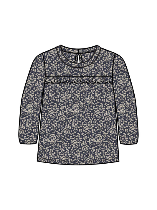 Sorren Ruffle Long Sleeve / Chicory Floral / Navy