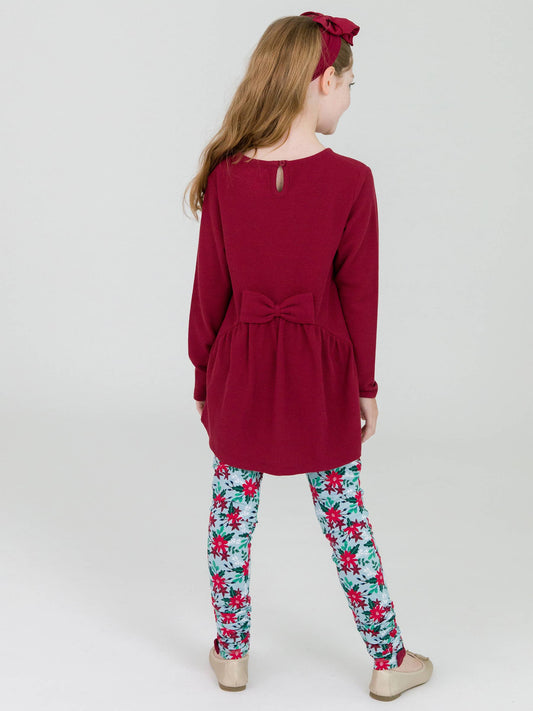 Dark Cherry Waffle Knit Long Sleeve Bow Back Top