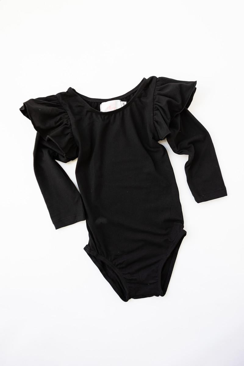 Black L/S Flutter Sleeve Leotard