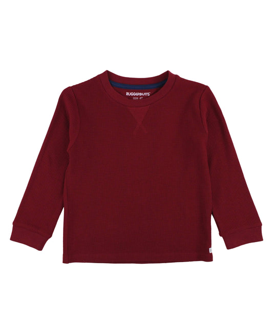 Maroon Waffle Knit Long Sleeve Crew Neck Shirt