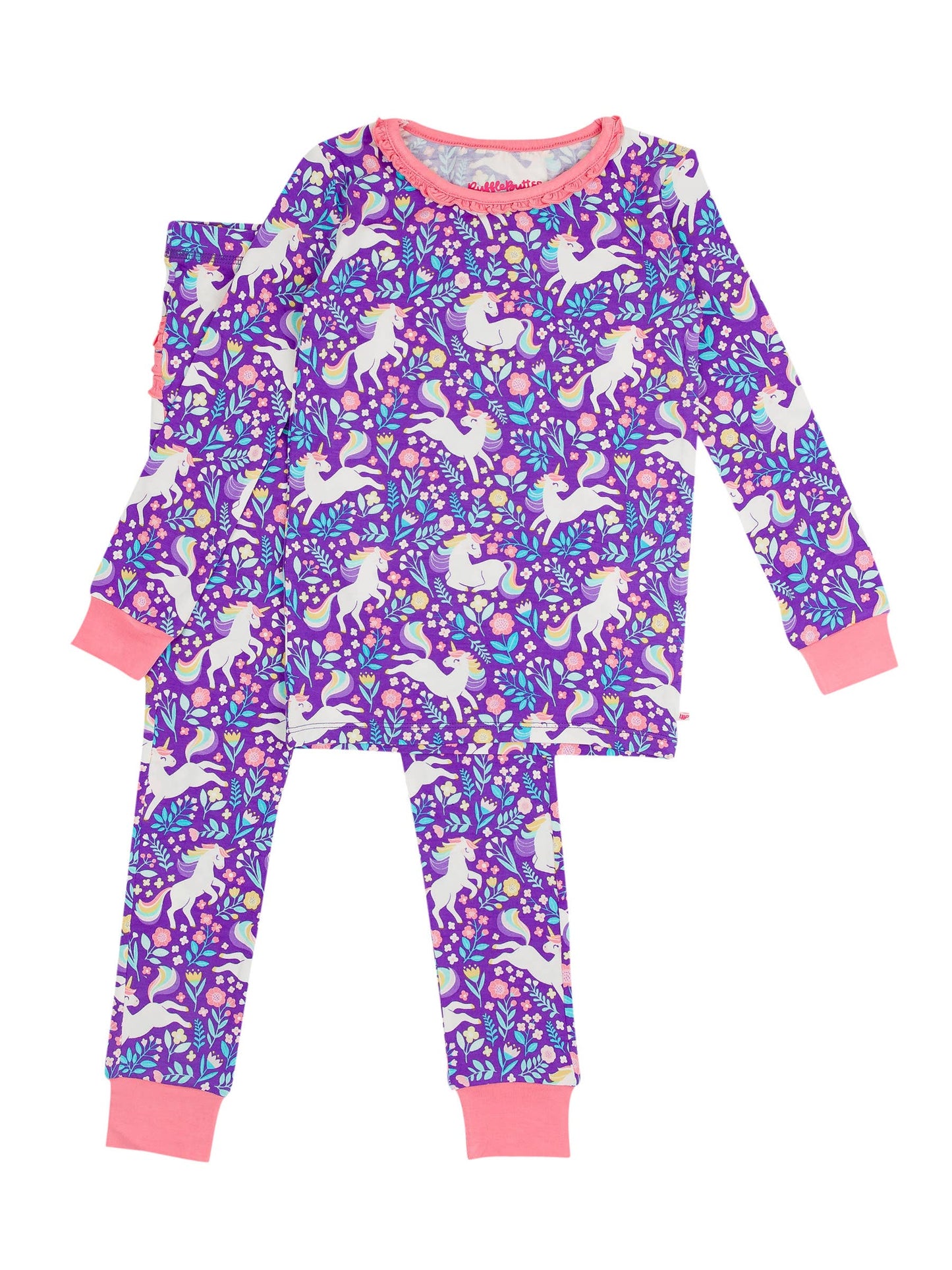 Unicorn Meadow Bamboo Ruffle Long Sleeve Pajama Set