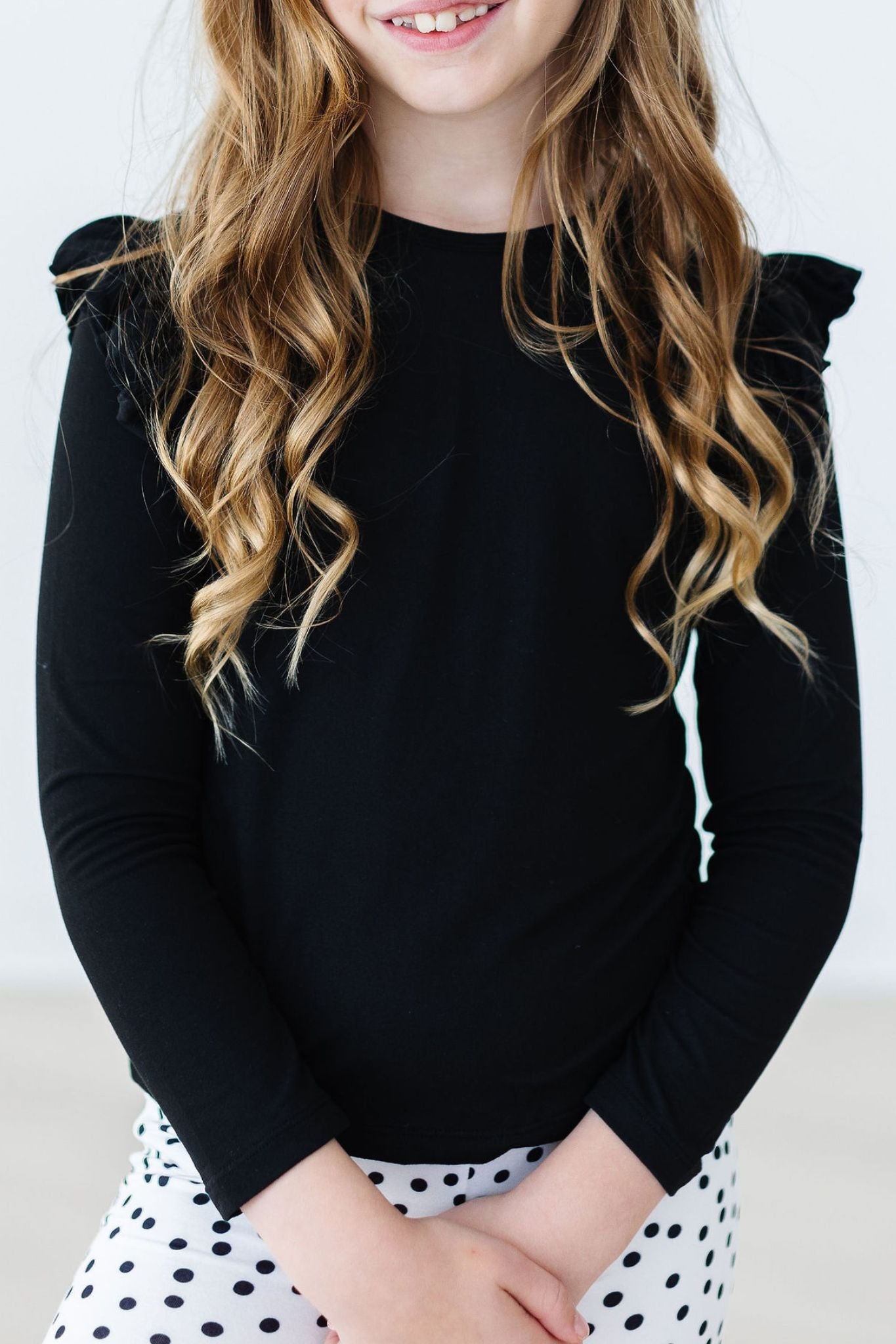 Black L/S Ruffle Tee