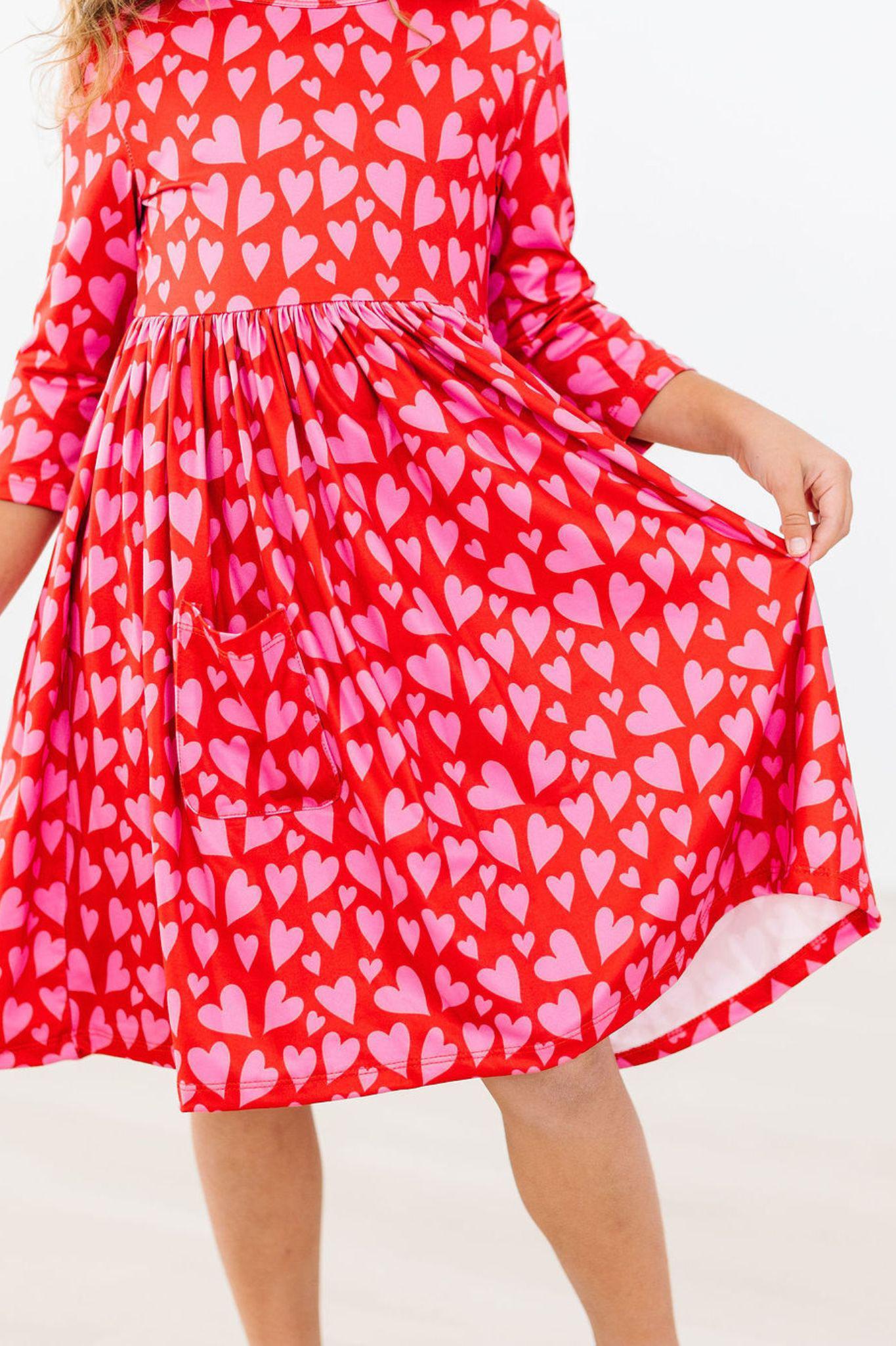 Hearts & Hugs 3/4 Sleeve Pocket Twirl Dress