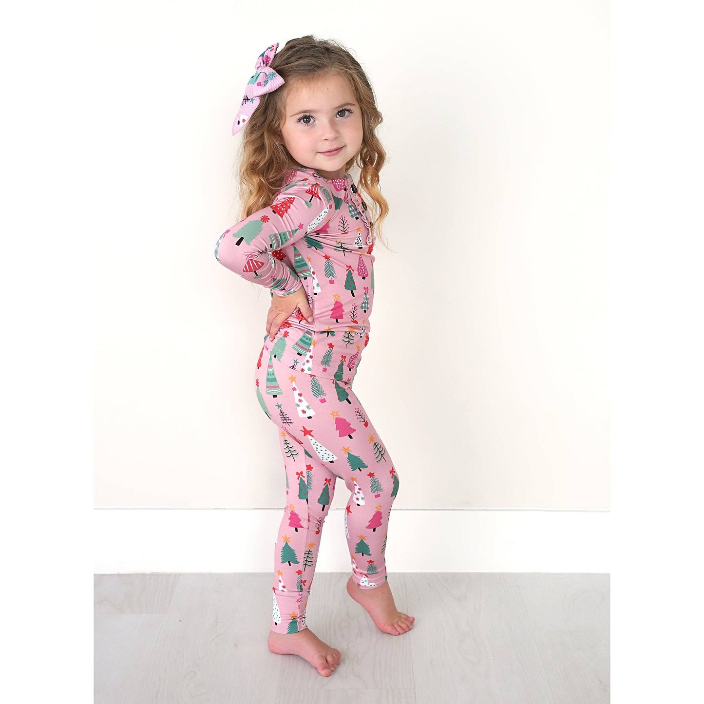 Noelle Pink Trees Ruffle Christmas Pajamas