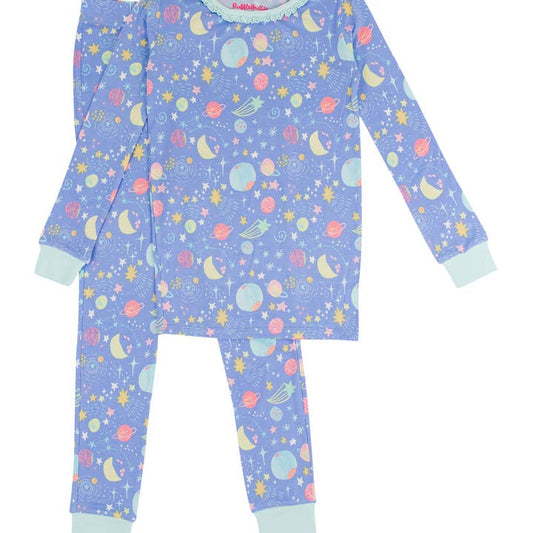 Girls Starry Dreams Bamboo Ruffle Long Sleeve Pajama Set