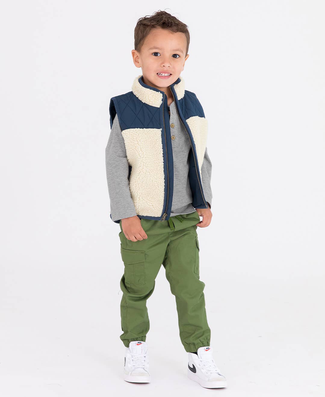 Boys Dark Navy Quilted Sherpa Vest