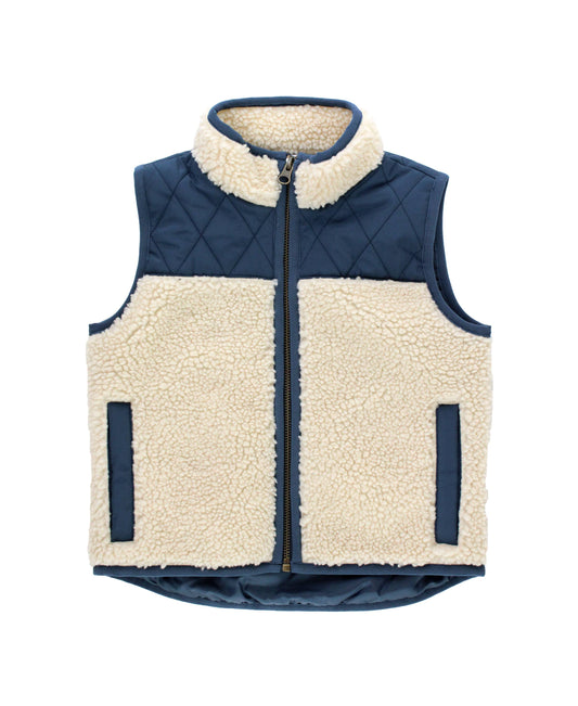 Boys Dark Navy Quilted Sherpa Vest