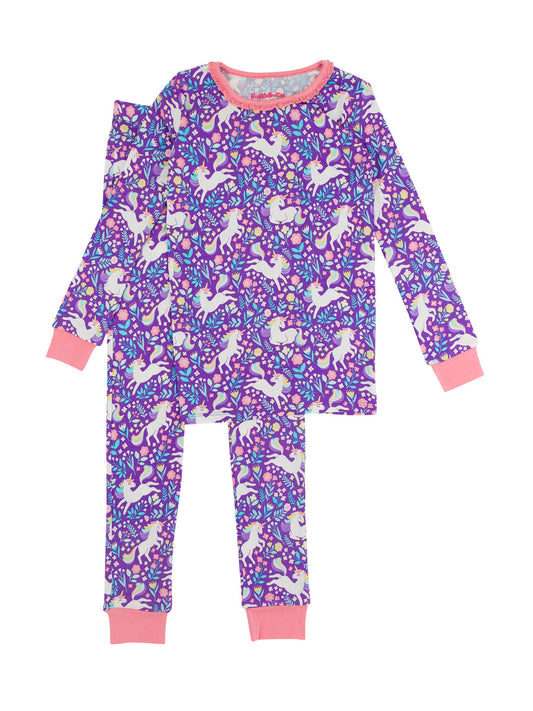 Unicorn Meadow Bamboo Ruffle Long Sleeve Pajama Set