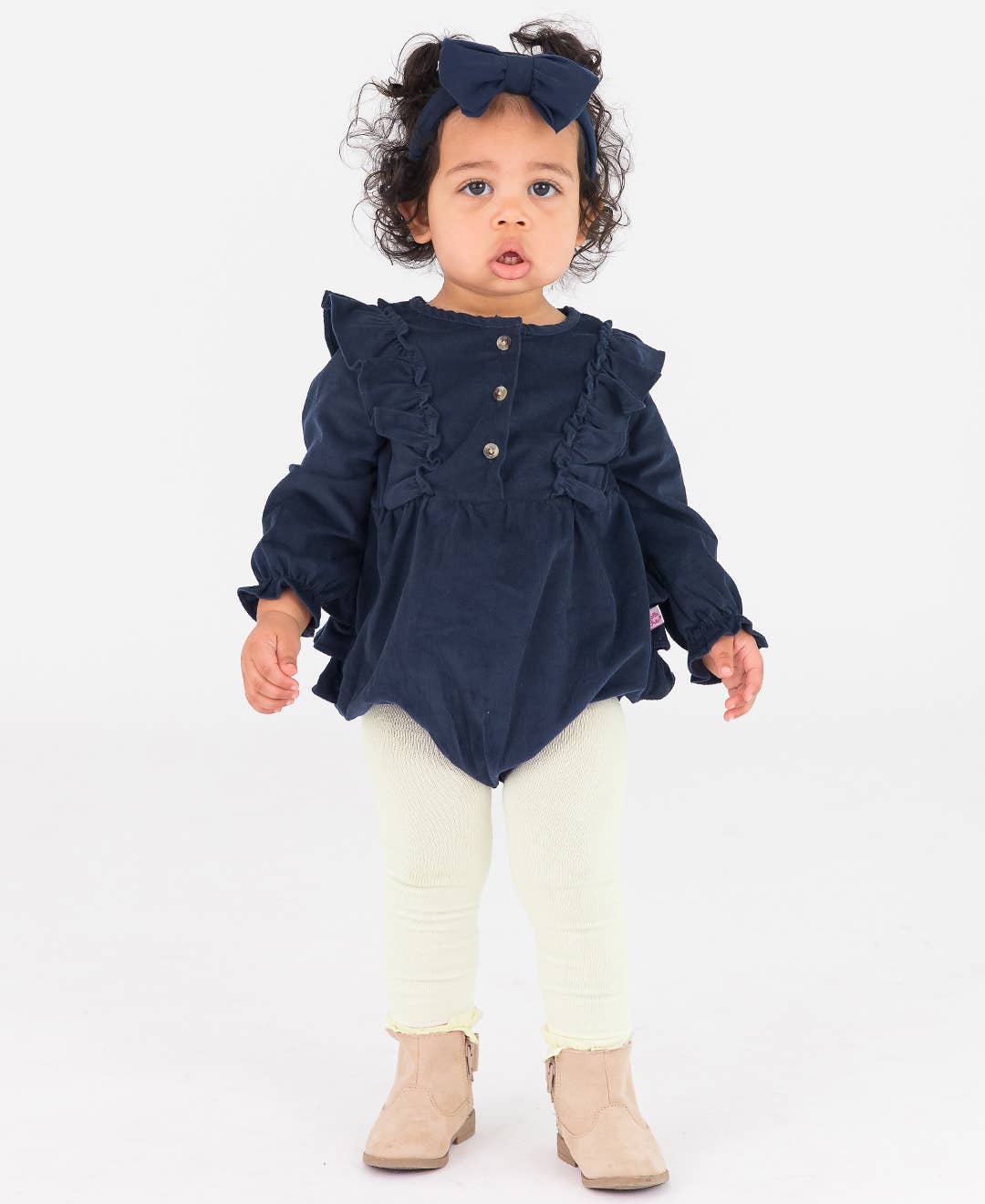 Dark Navy Stretch Corduroy Waterfall Bubble Romper