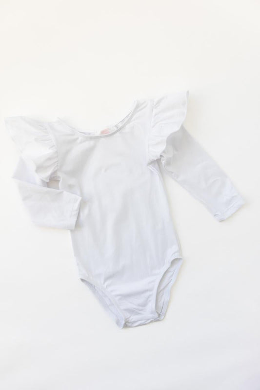 White L/S Flutter Sleeve Leotard