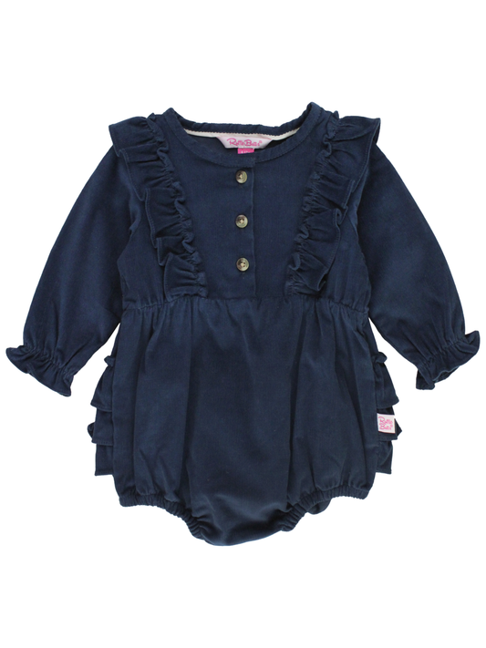 Dark Navy Stretch Corduroy Waterfall Bubble Romper