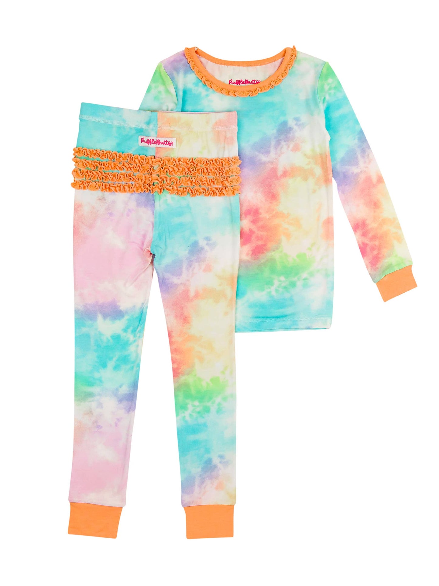 Rainbow Tie Dye Bamboo Ruffle Long Sleeve Pajama Set