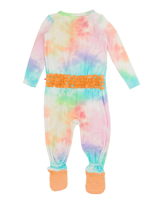 Rainbow Tie Dye Bamboo Footed Ruffle Pajama