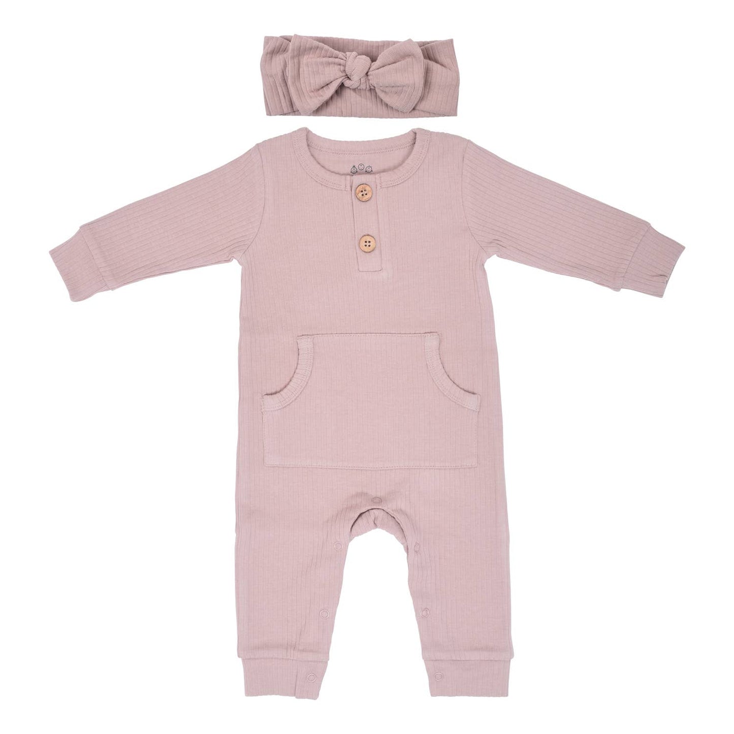 Baby Ribbed Playsuit with Pockets / Dusty Rose