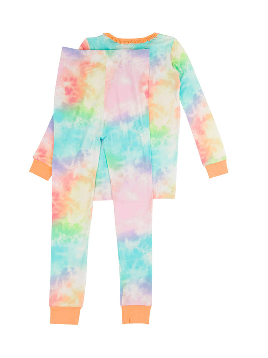 Girls Rainbow Tie Dye Bamboo Ruffle Pajama Set