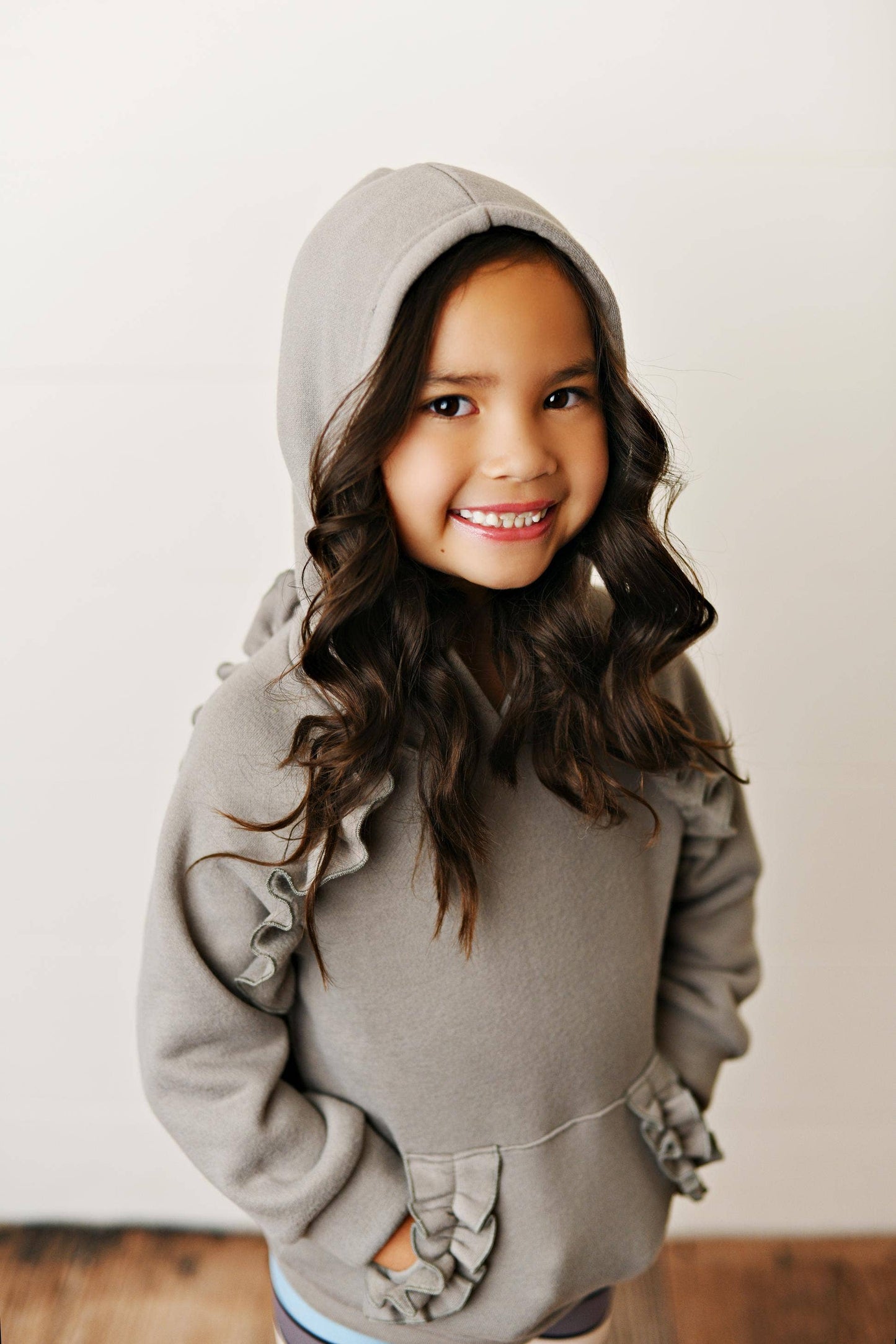 Gray Ruffle Hoodie and Rainbow Leggings Fall Set