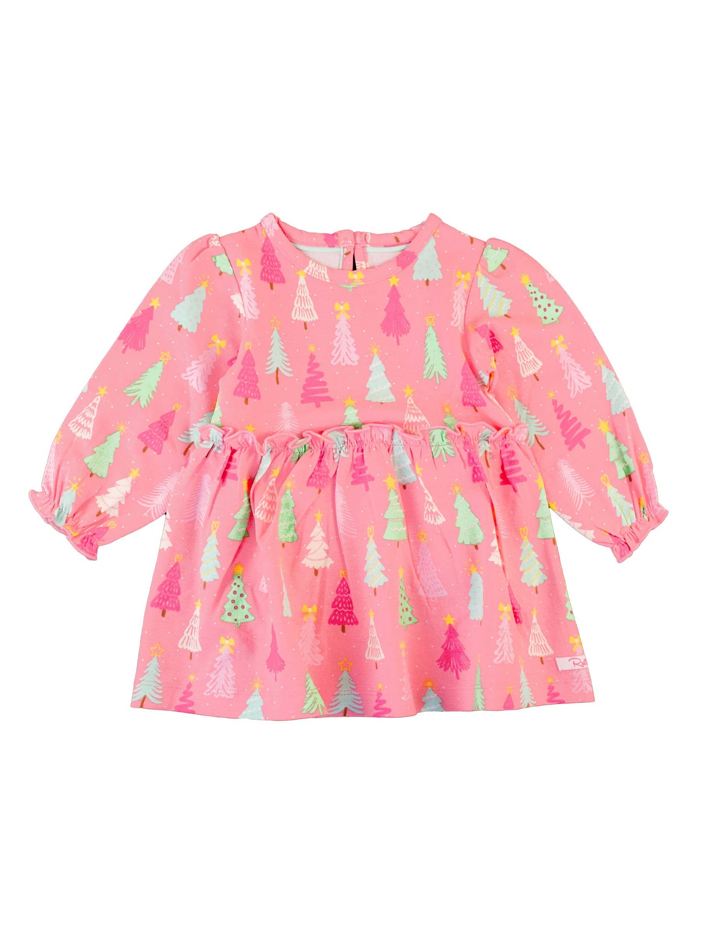 Baby Girls Merry Pink Pines Long Sleeve Skirted Romper