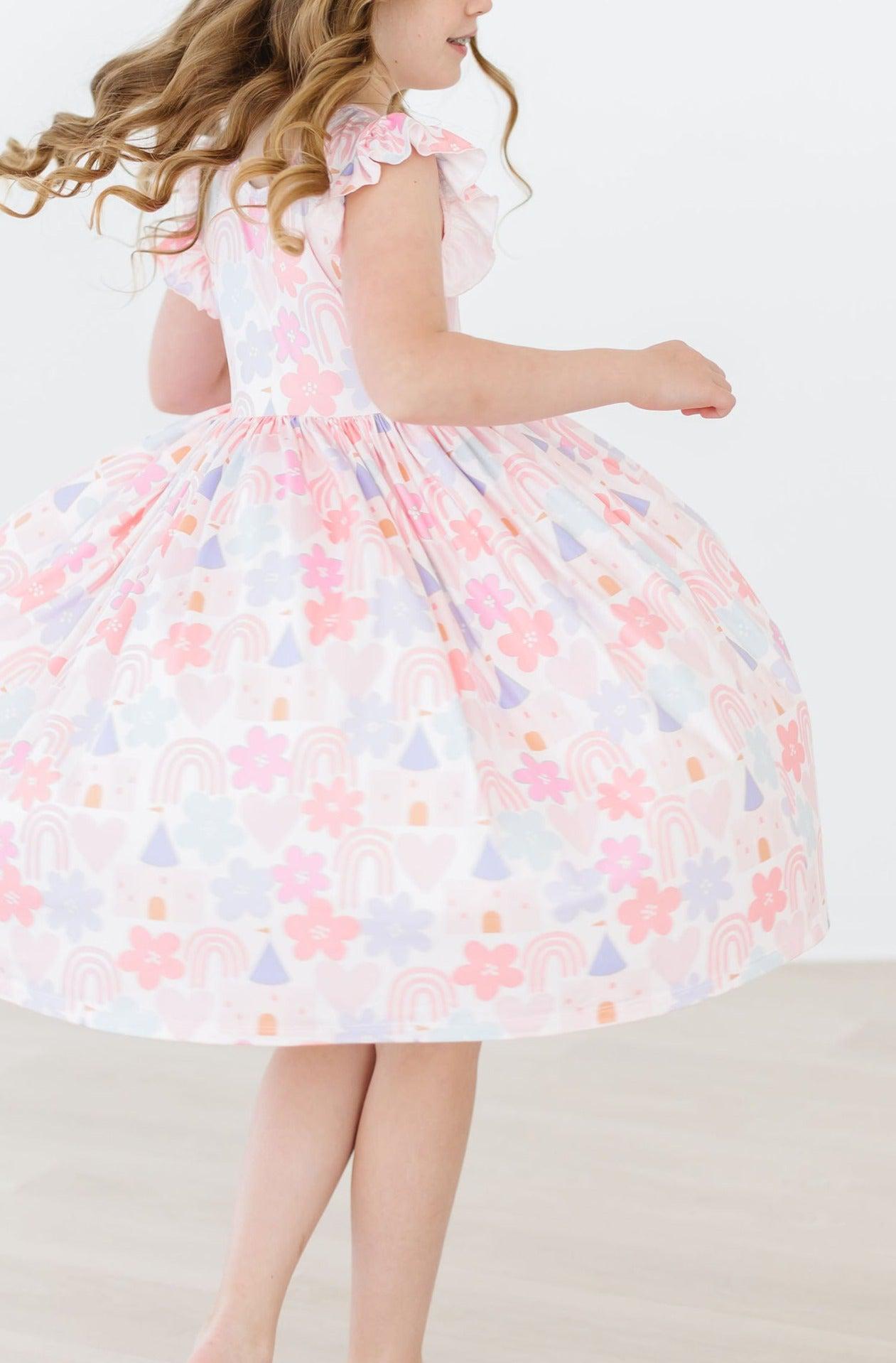 Castles & Rainbows Flutter Sleeve Twirl Dress