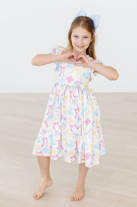 Bow-tastic Flutter Sleeve Twirl Dress