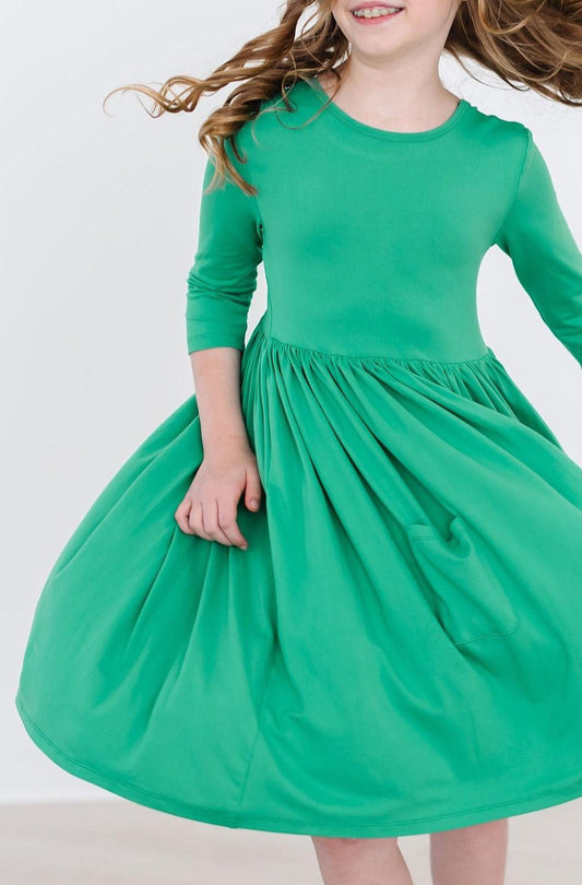 Kelly Green 3/4 Pocket Twirl Dress