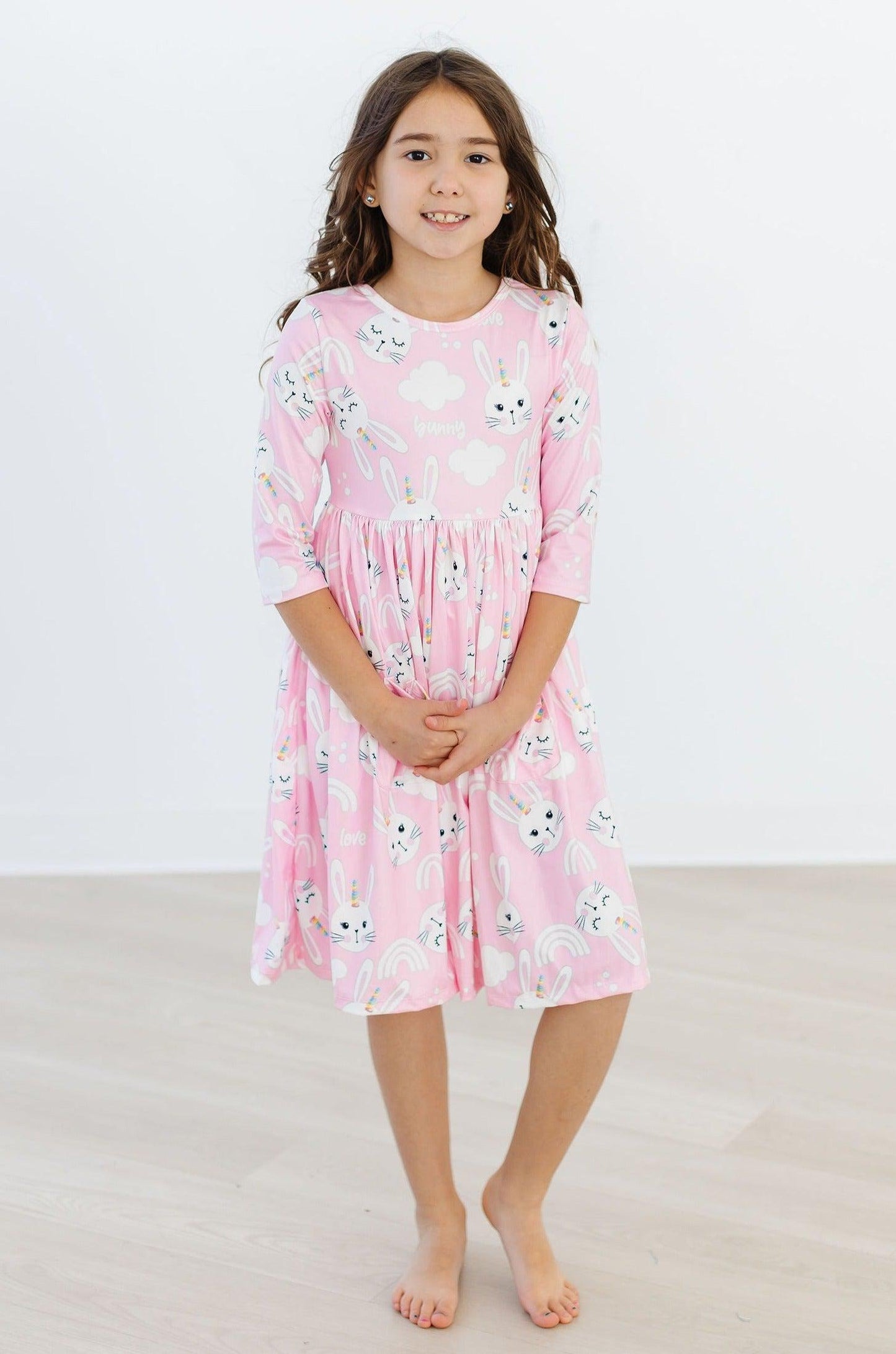 Bunny Love 3/4 Sleeve Pocket Twirl Dress