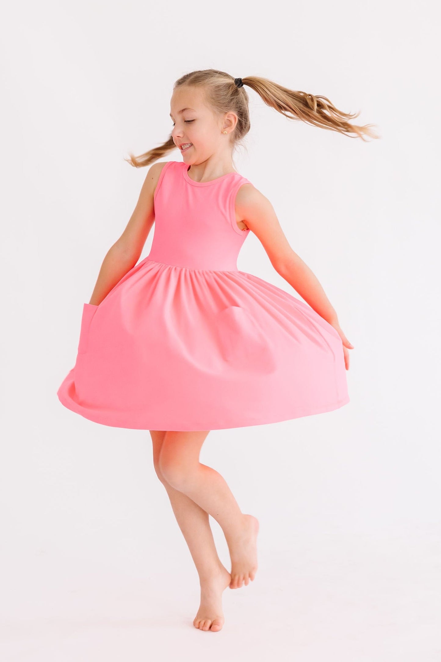 Neon Pink Tank Pocket Twirl Dress