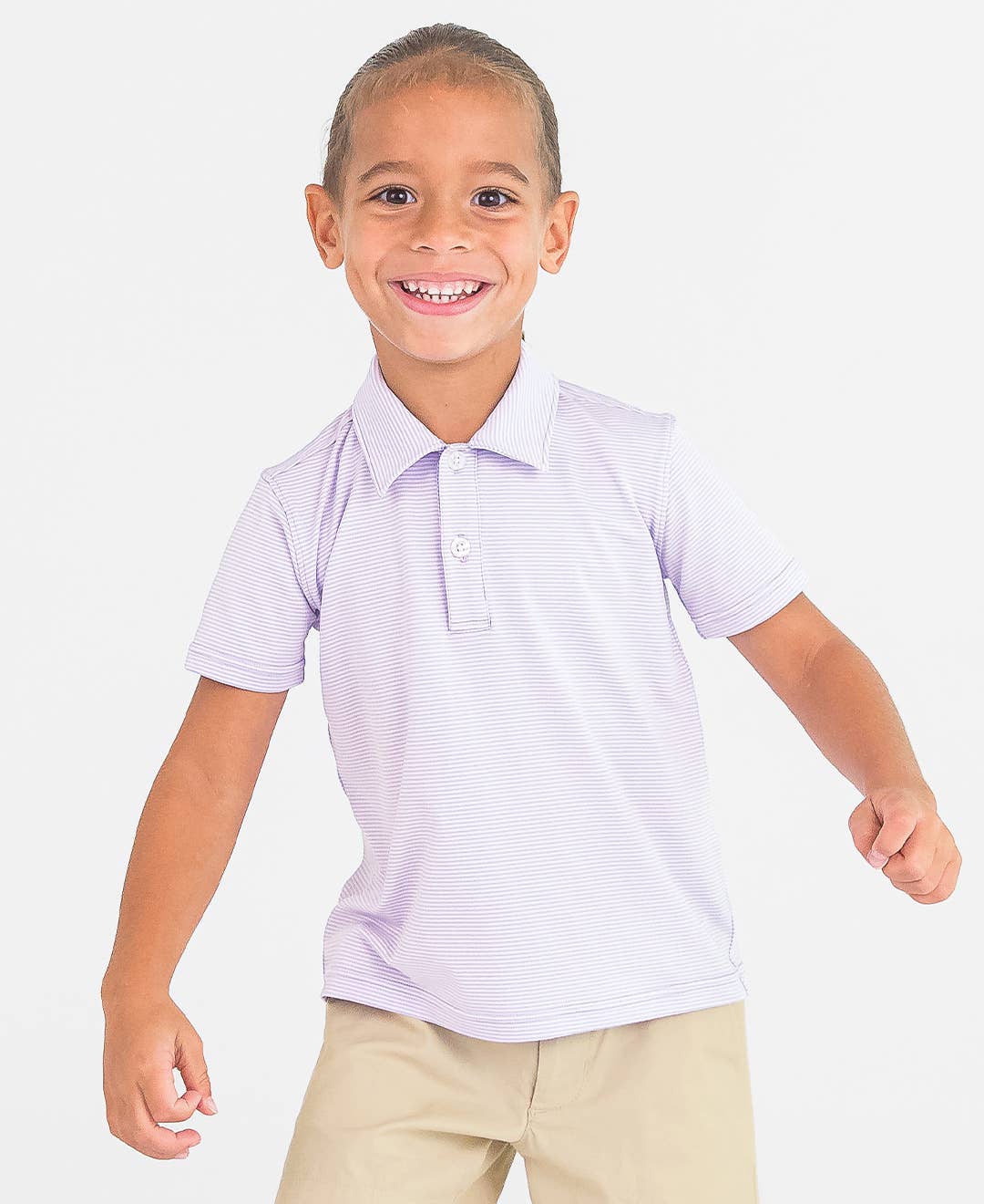 Lavender Micro Stripe Knit Short Sleeve Performance Polo