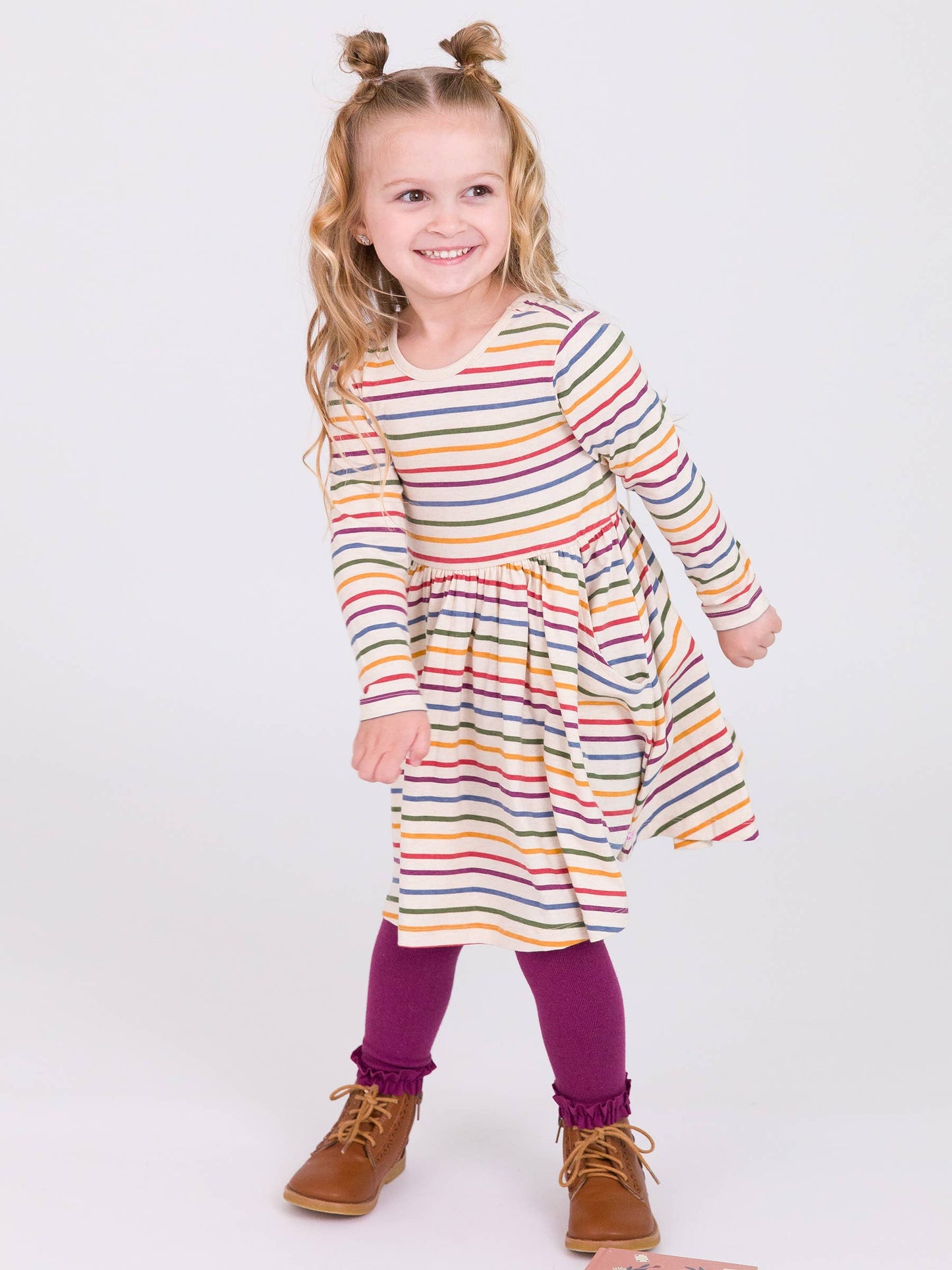 Countryside Rainbow Stripe Long Sleeve Twirl Dress