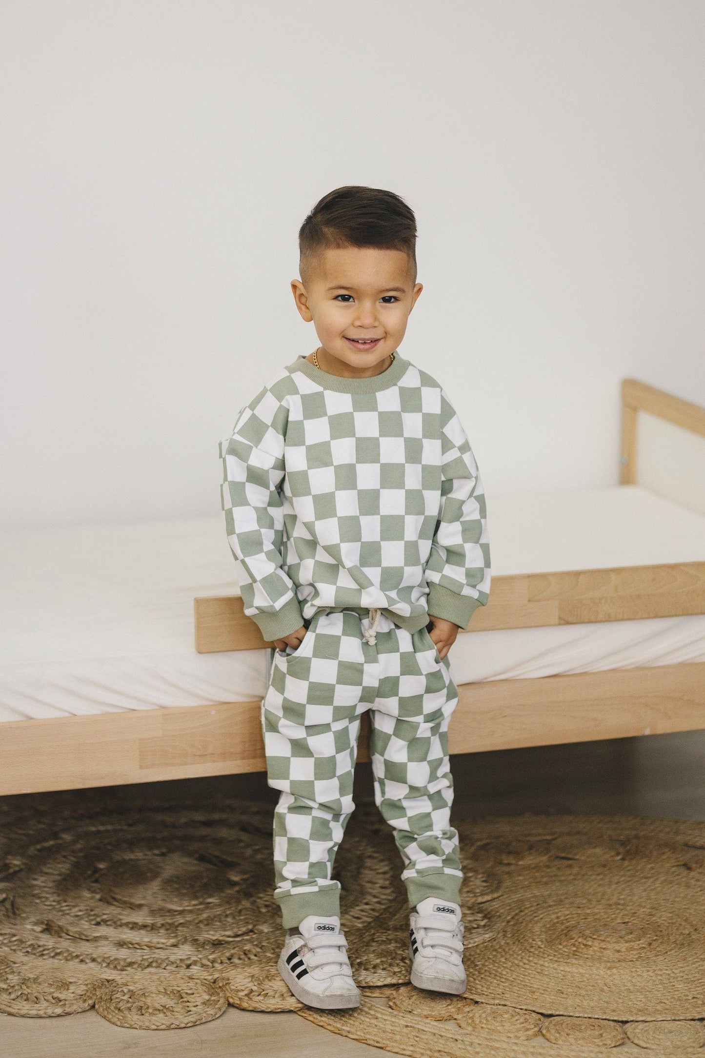 Checkered 2-Piece Sweatsuit: Sage