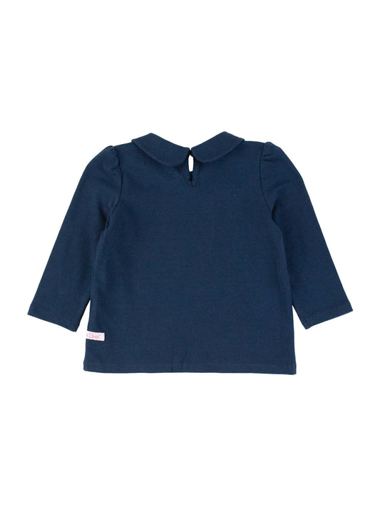 Girls Dark Navy Peter Pan Collar Long Sleeve Top