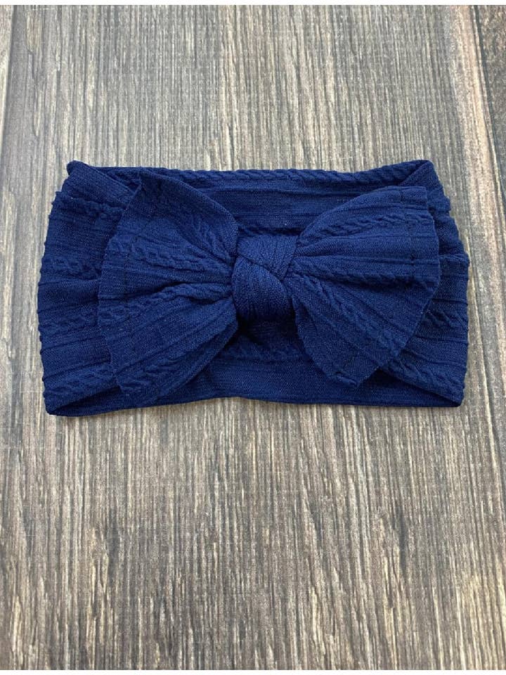 Cable Knit Bow Headband: Navy