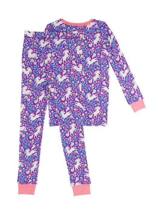 Unicorn Meadow Bamboo Ruffle Long Sleeve Pajama Set