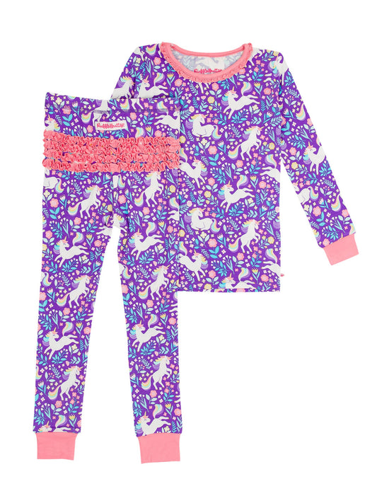 Unicorn Meadow Bamboo Ruffle Long Sleeve Pajama Set