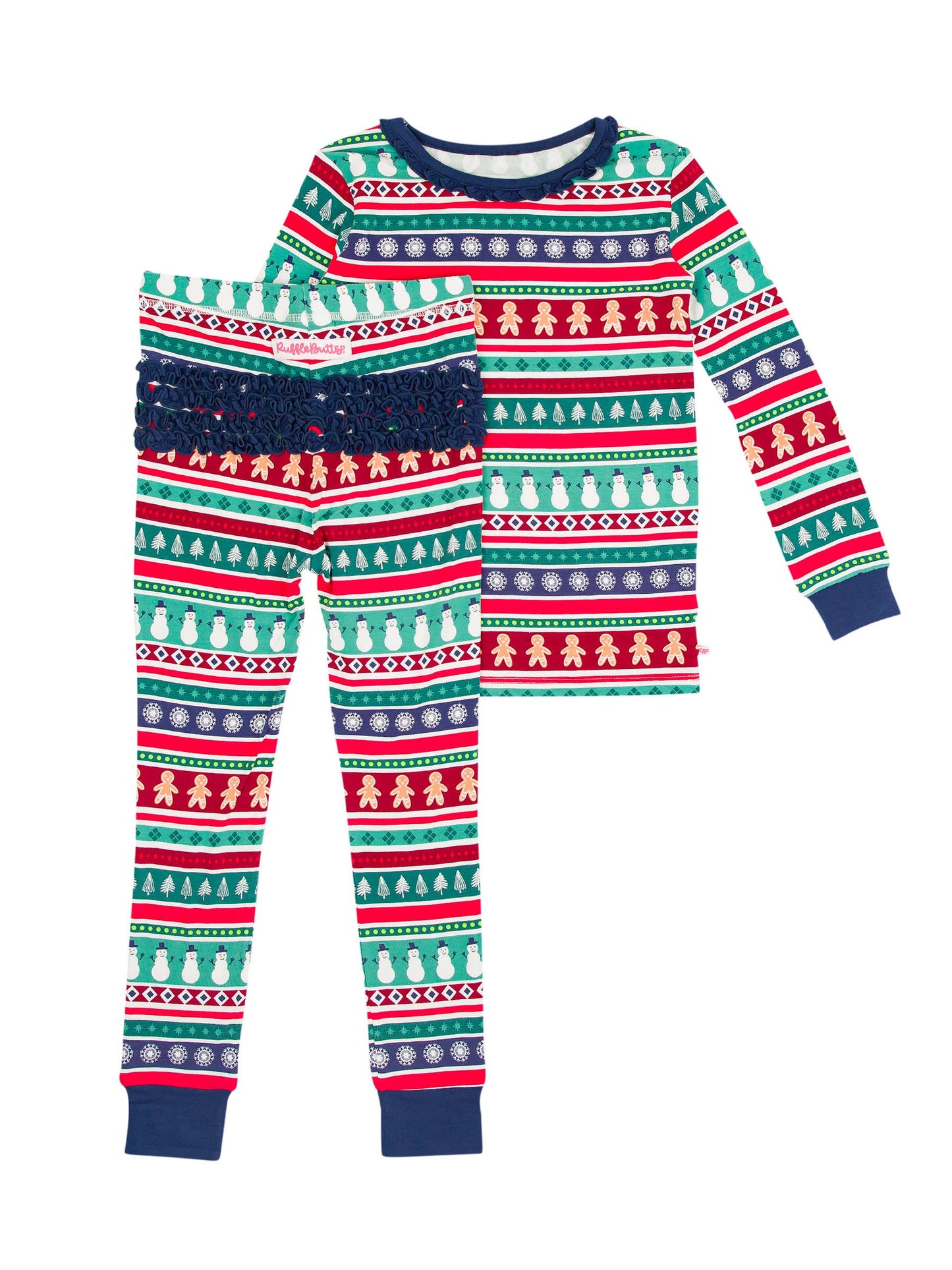 Girls Fair Isle Friends Bamboo Ruffle Pajama Set