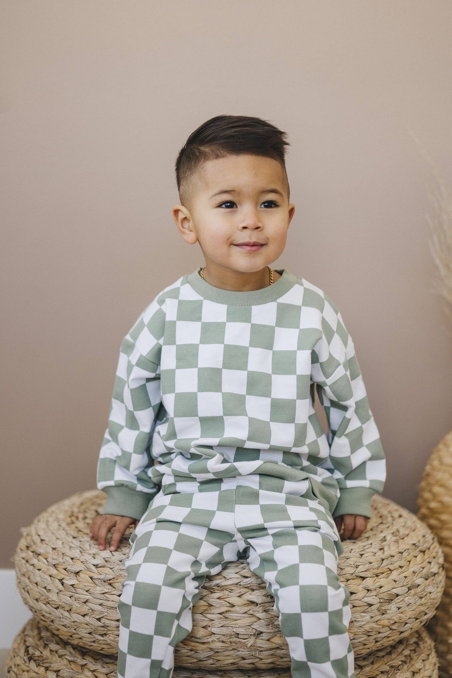 Checkered 2-Piece Sweatsuit: Sage