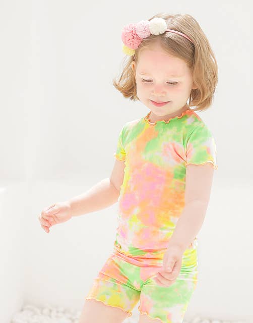 Tie Dye Neon Orange Green Short Sleeve PJs