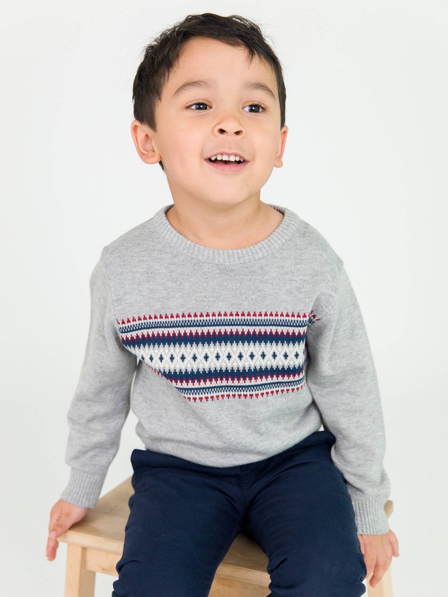 Boys Cozy Fair Isle Knit Crew Neck Sweater