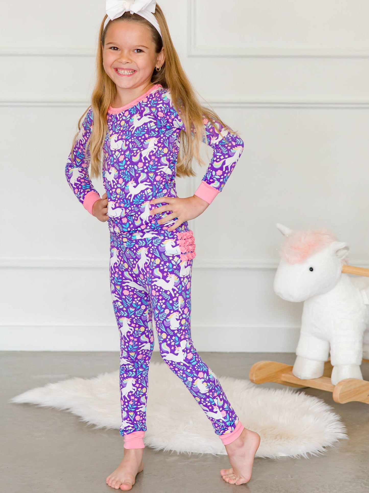 Unicorn Meadow Bamboo Ruffle Long Sleeve Pajama Set