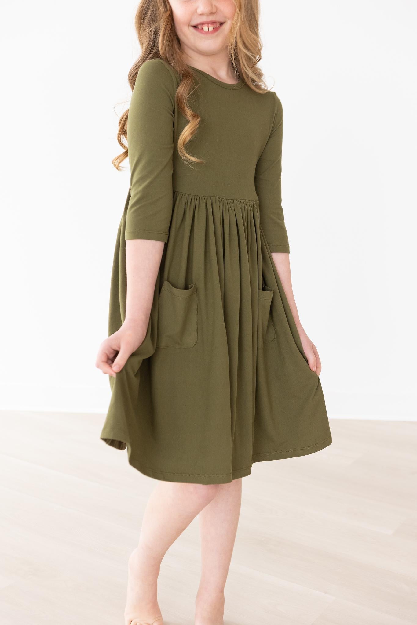 Olive Pocket Twirl Dress