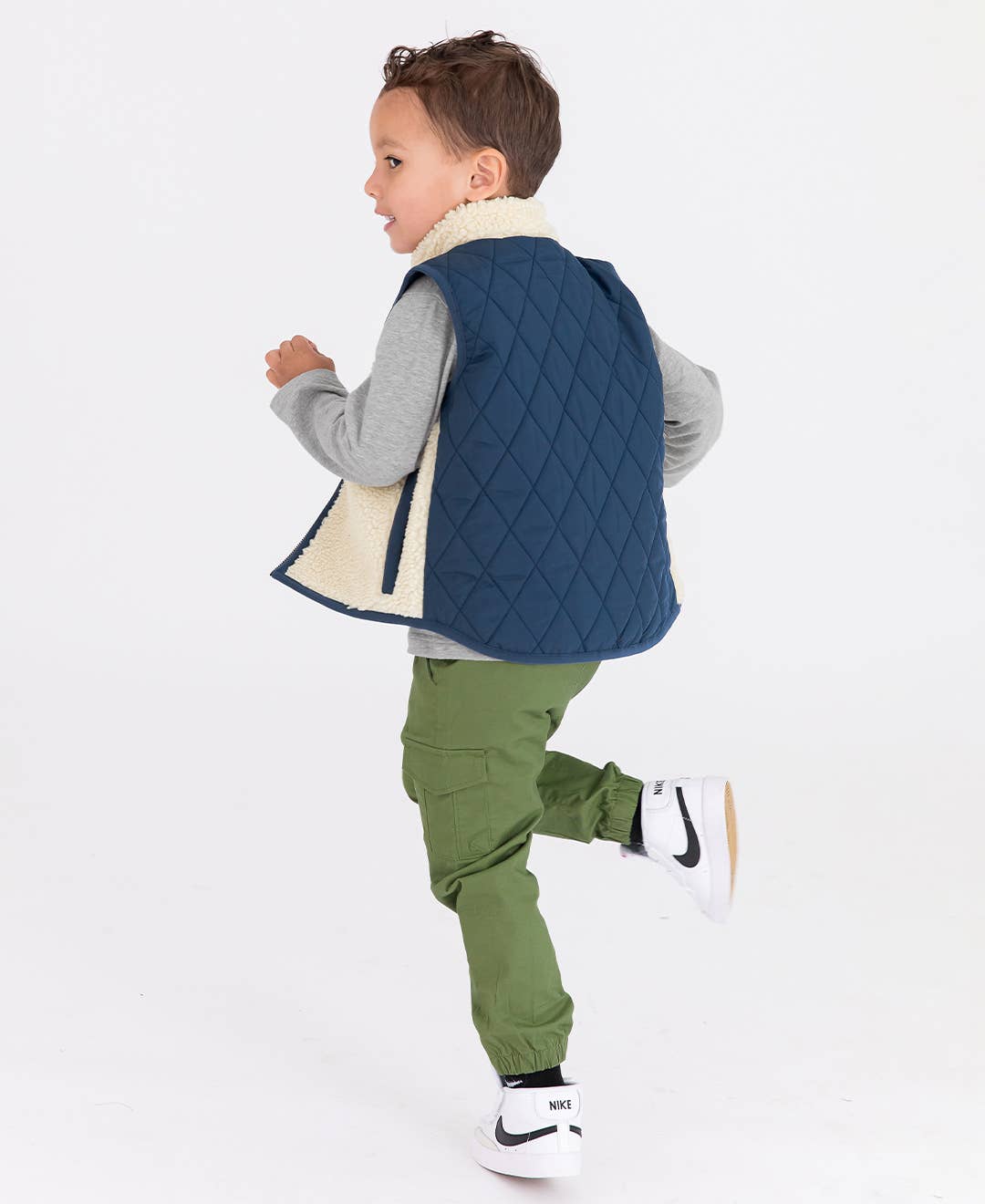 Boys Dark Navy Quilted Sherpa Vest