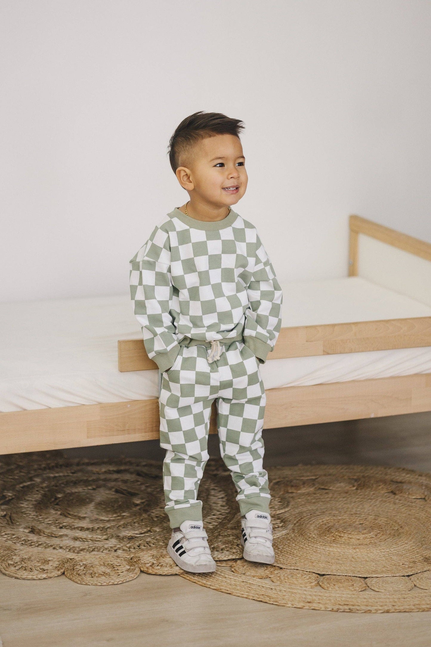 Checkered 2-Piece Sweatsuit: Sage