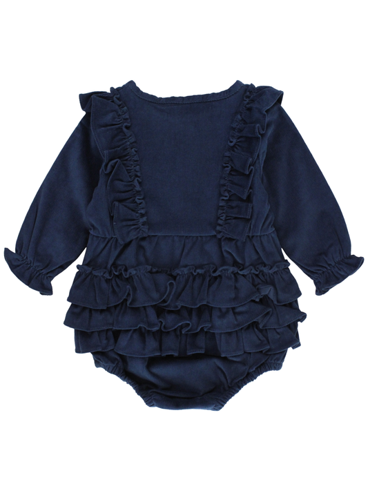 Dark Navy Stretch Corduroy Waterfall Bubble Romper