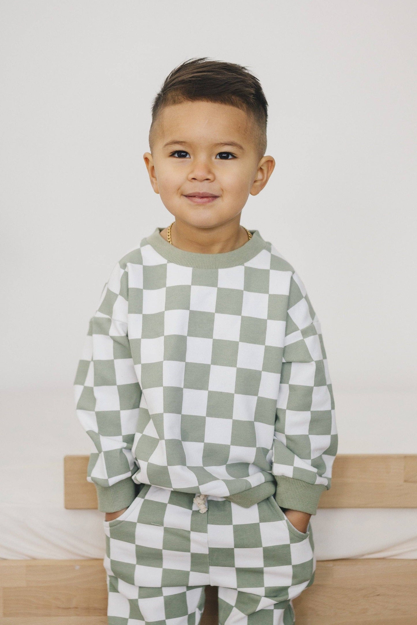 Checkered 2-Piece Sweatsuit: Sage