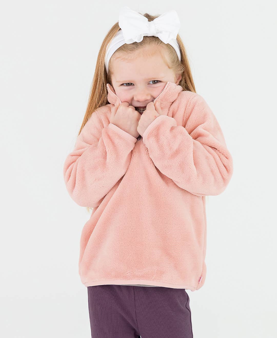 Girls French Rose Pink Fleece Quarter-Zip Pullover