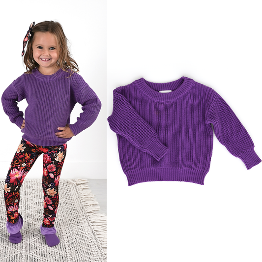 Long Sleeve Knit Sweater - Purple